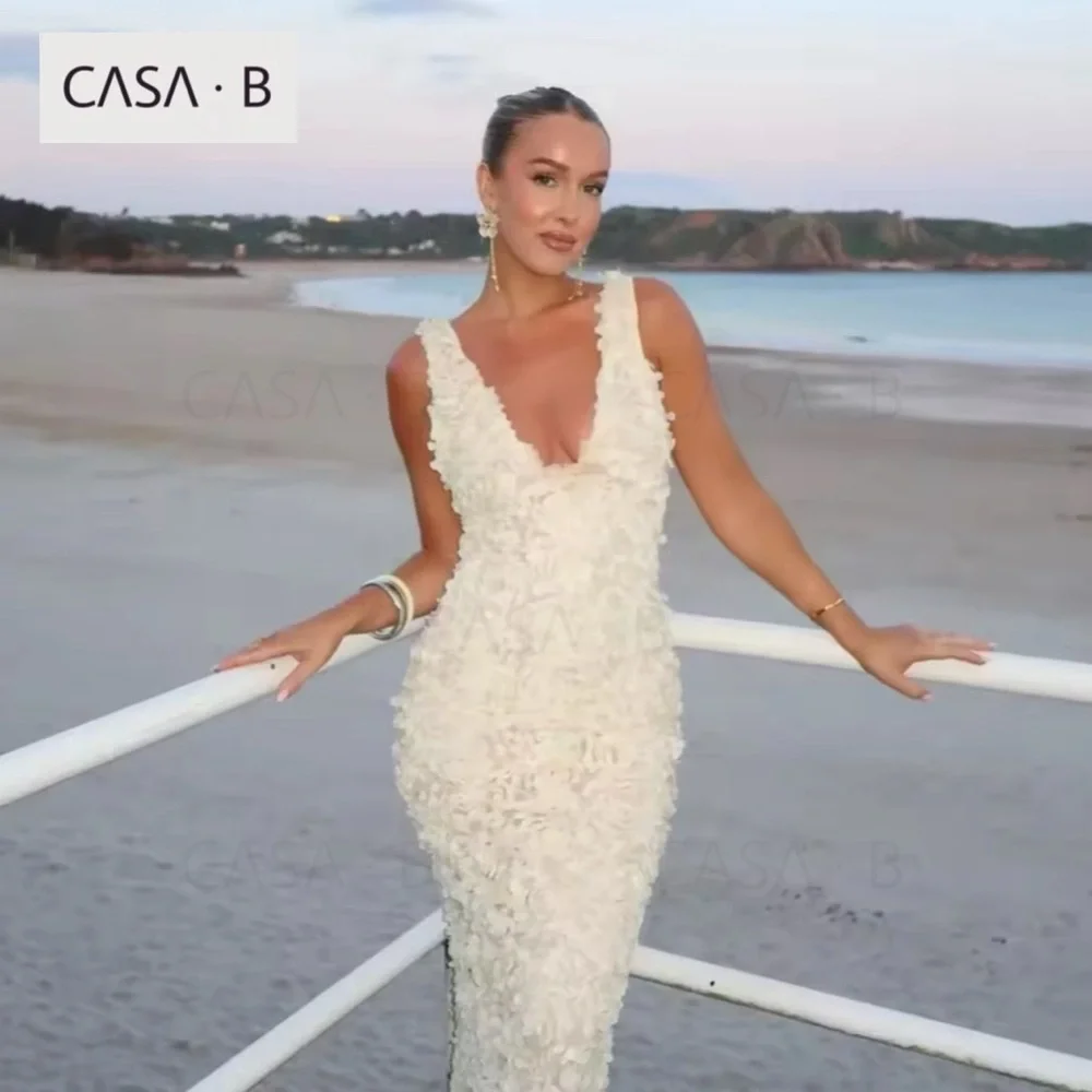NEW💫CASA B |“Dreaming in Rose” 3D Floral Appliqué Ivory Plunge Neckline Dress - Picture 3 of 7